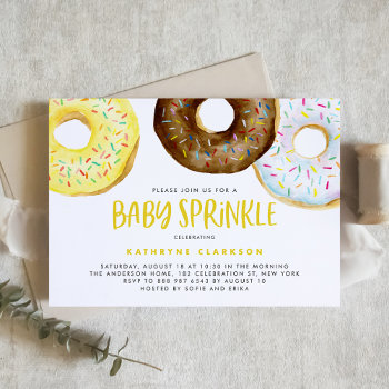Yellow And Chocolate Sprinkle Donuts Baby Sprinkle Invitation by misstallulah at Zazzle