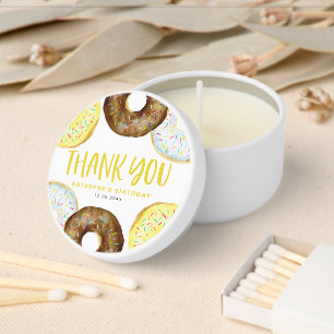 Yellow and Chocolate Sprinkle Donuts Thank You Mini Candle Favors