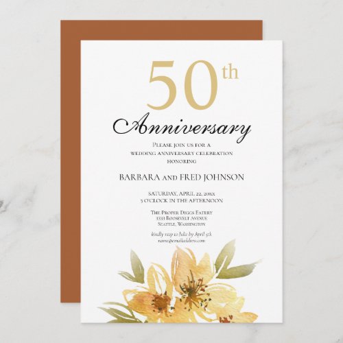 Yellow and Copper Flower 50th Anniversary Party Invitation