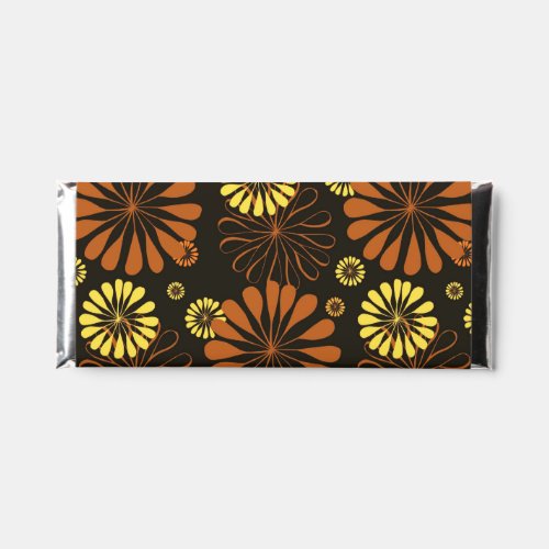 Yellow and Copper Retro Floral Print on Brown  Hershey Bar Favors