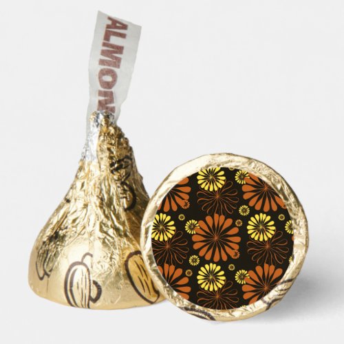 Yellow and Copper Retro Floral Print on Brown  Hersheys Kisses