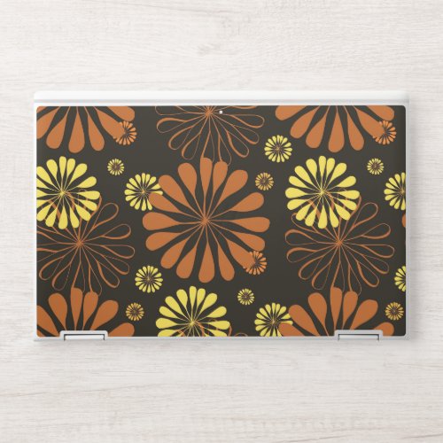 Yellow and Copper Retro Floral Print on Brown  HP Laptop Skin