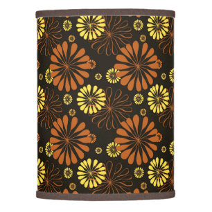 Yellow and Copper Retro Floral Print on Brown  Lamp Shade