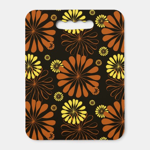 Yellow and Copper Retro Floral Print on Brown  Seat Cushion