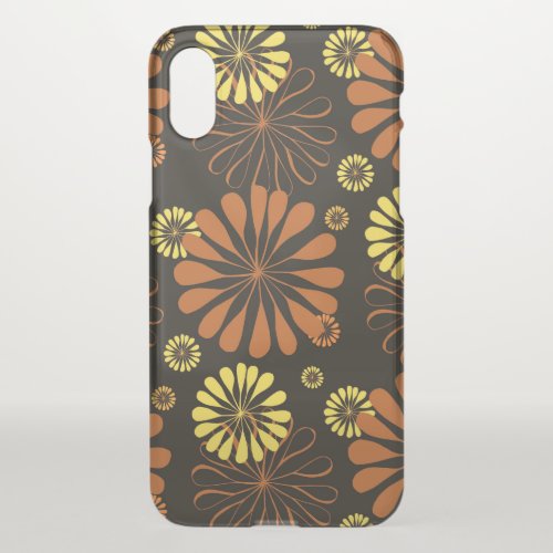 Yellow and Copper Retro Floral Print on Brown  iPhone X Case