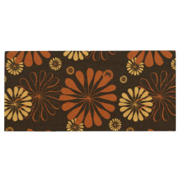 Yellow and Copper Retro Floral Print on Brown  Wood Flash Drive