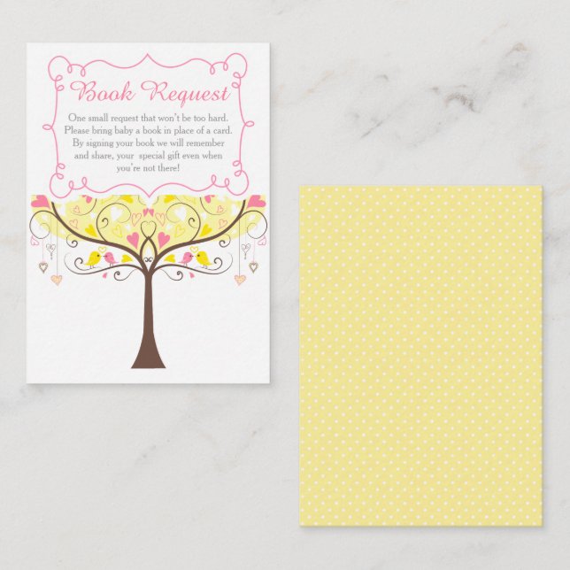 Yellow and Coral Floral Baby Shower Book Request Enclosure Card (Front/Back)
