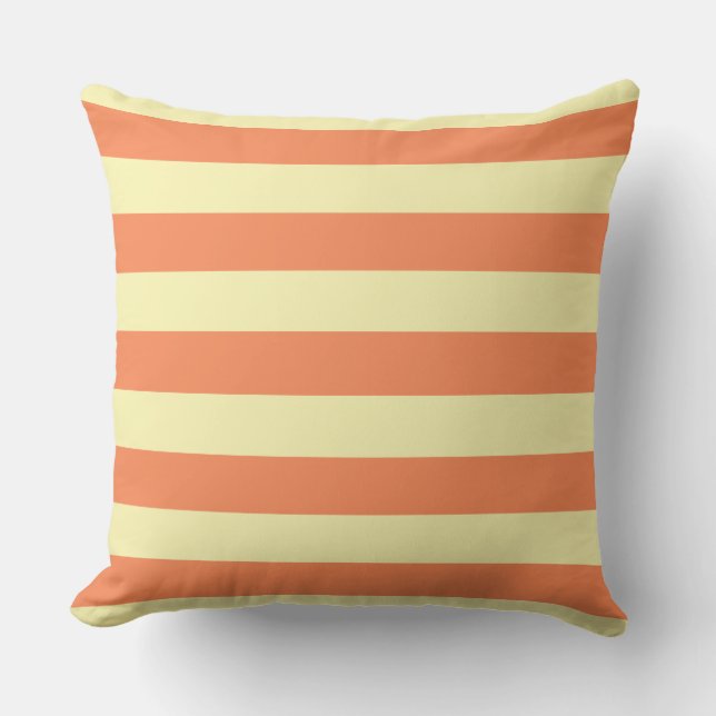 Yellow and Coral Summer Stripes Outdoor Pillow (Front)
