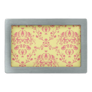 Yellow and Cranberry Pink Damask Belt Buckle