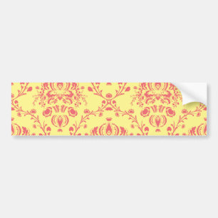 Yellow and Cranberry Pink Damask Bumper Sticker