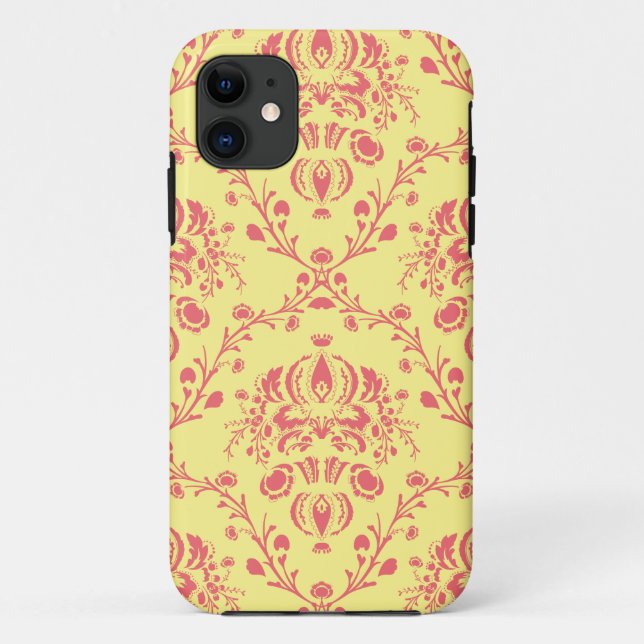 Yellow and Cranberry Pink Damask Case-Mate iPhone Case (Back)