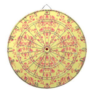 Yellow and Cranberry Pink Damask Dart Board