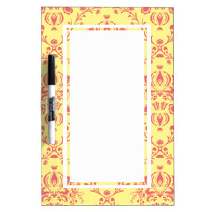 Yellow and Cranberry Pink Damask Dry Erase Board