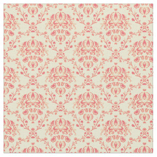 Yellow and Cranberry Pink Damask Fabric