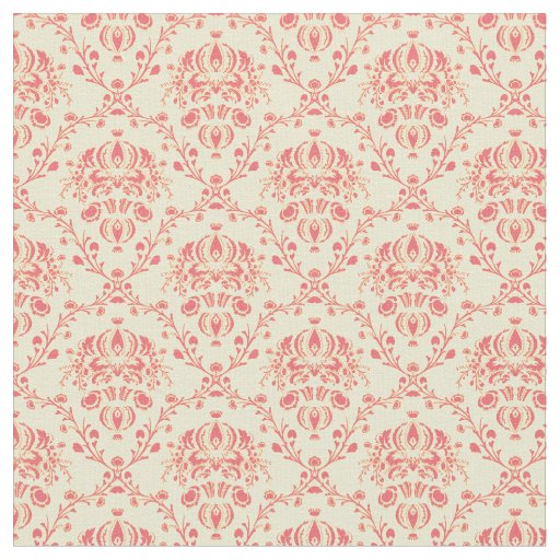 Yellow and Cranberry Pink Damask Fabric