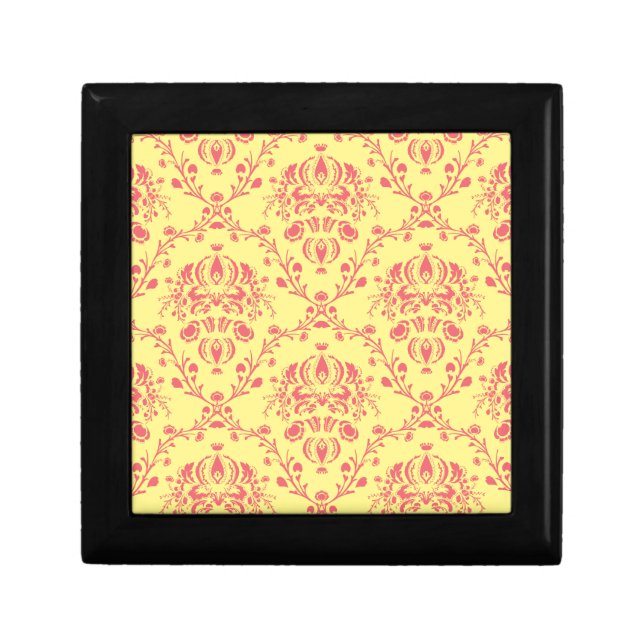 Yellow and Cranberry Pink Damask Gift Box (Front)