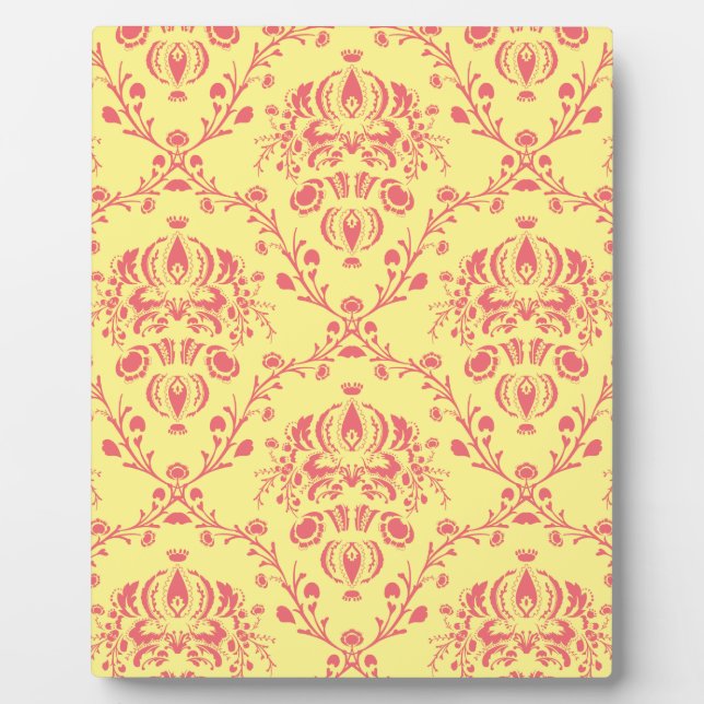 Yellow and Cranberry Pink Damask Plaque (Front)