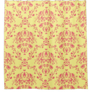 Yellow and Cranberry Pink Damask Shower Curtain