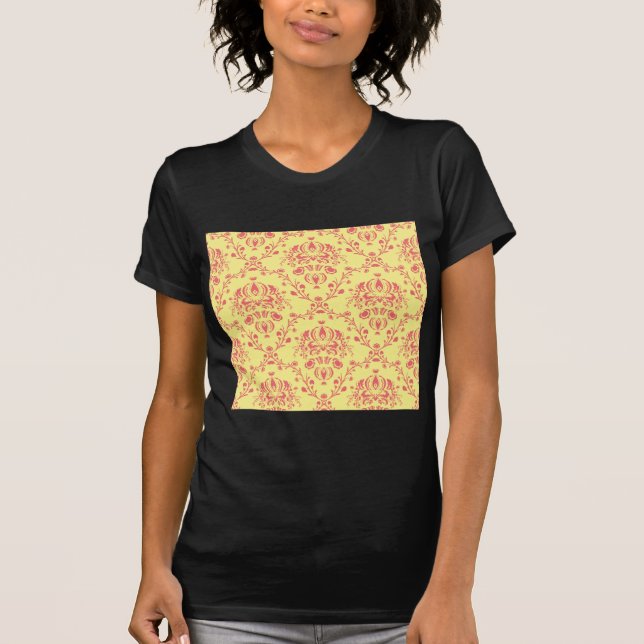 Yellow and Cranberry Pink Damask T-Shirt (Front)
