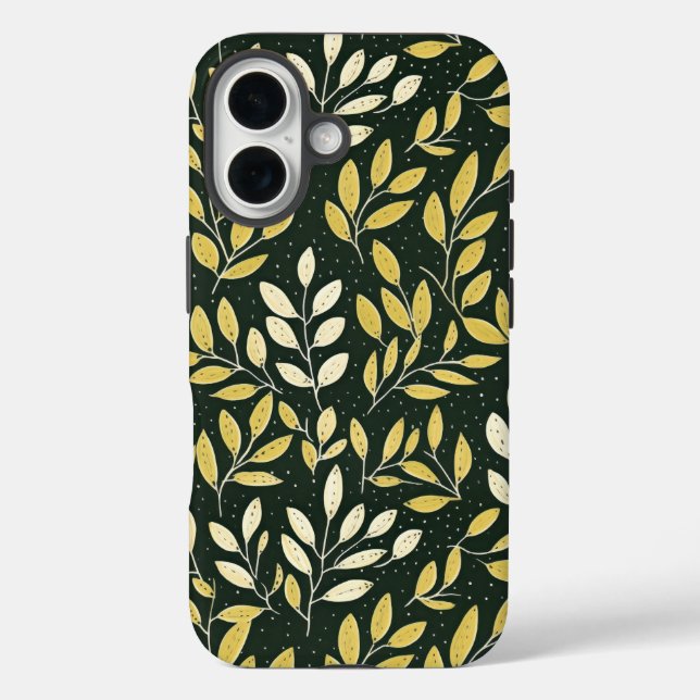 Yellow and Cream Leafy Branches Pattern  Case-Mate iPhone Case (Back)