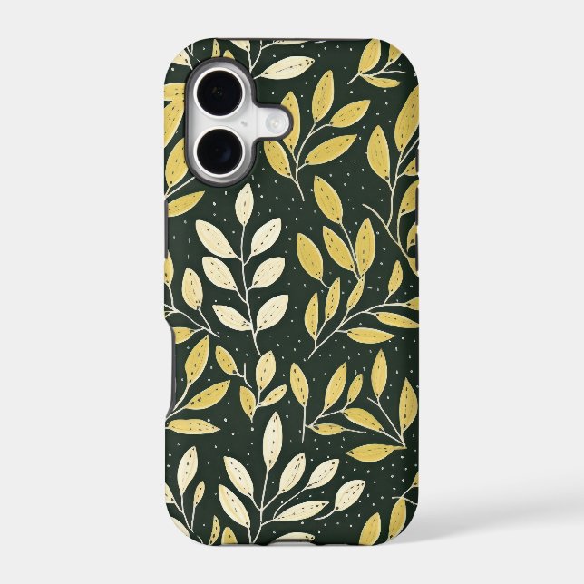 Yellow and Cream Leafy Branches Pattern  Iphone Case (Back)