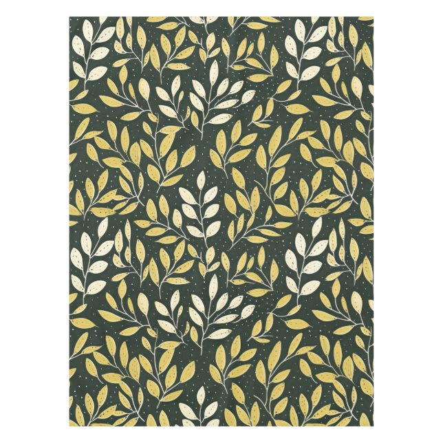 Yellow and Cream Leafy Branches Pattern  Tablecloth (Front)