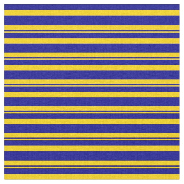 Yellow and Dark Blue Lines/Stripes Pattern Fabric (Close Up)