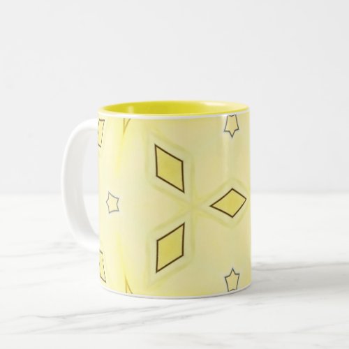 Yellow and Dark Brown Stars and Diamonds Two_Tone Coffee Mug
