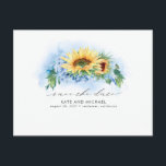 Yellow and Dusty Blue Floral Save the Date Photo Announcement Postcard<br><div class="desc">Sunflower and hydrangea save the date photo postcards</div>