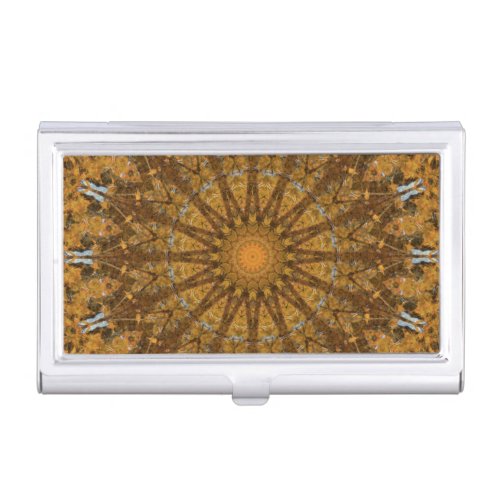 Yellow and Gold Autumn Mandala Kaleidoscope Case For Business Cards