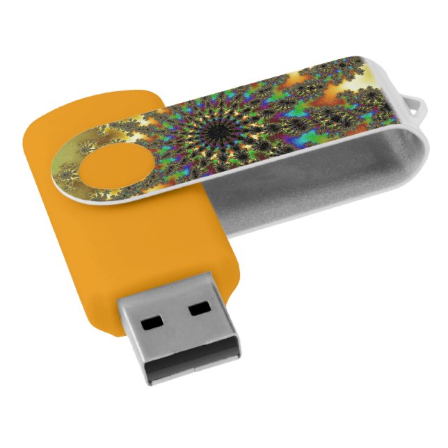 Yellow and Gold Burst USB Flash Drive (Angled)