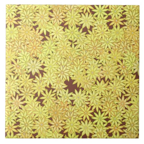 Yellow and gold Daisies on Chocolate Brown Ceramic Tile