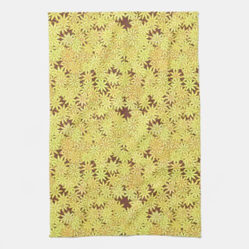 Yellow and gold Daisies on Chocolate Brown Kitchen Towel