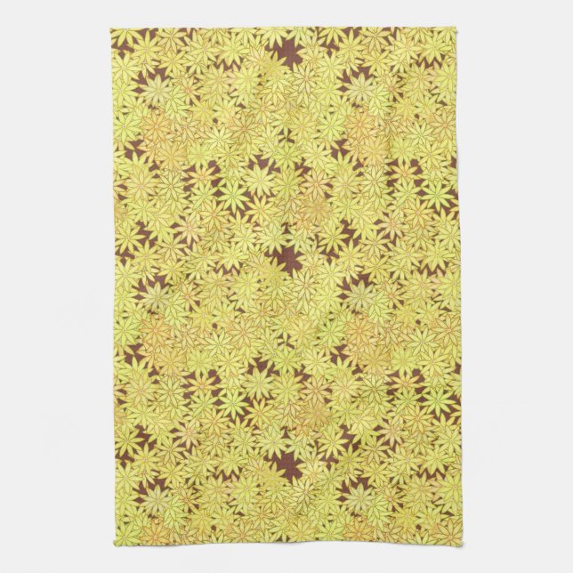 Yellow and gold Daisies on Chocolate Brown Kitchen Towel (Vertical)