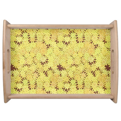 Yellow and gold Daisies on Chocolate Brown Serving Tray