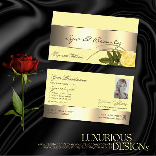 Yellow and Gold Decor Cute Rose Flower with Photo Business Card
