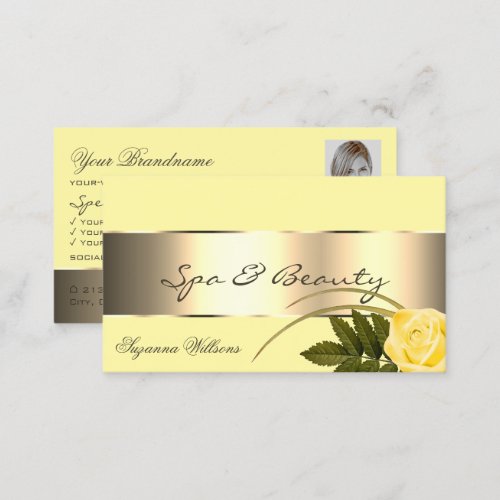 Yellow and Gold Decor Cute Rose Flower with Photo Business Card