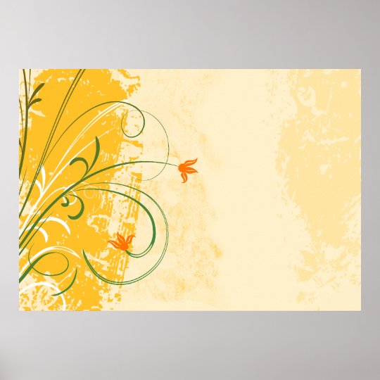yellow and gold flowers swirl vintage design poster