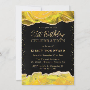 Yellow and Gold Glitter Agate Birthday Party Invitation