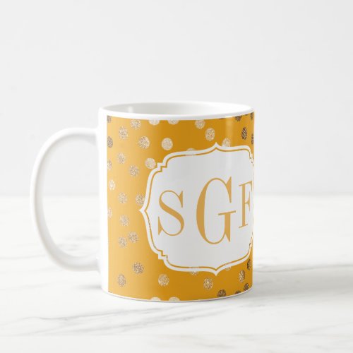 Yellow and Gold Glitter City Dots Monogram Mug