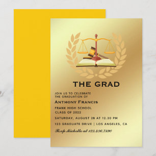 Yellow and Gold Lawyer Graduation Party Invitation