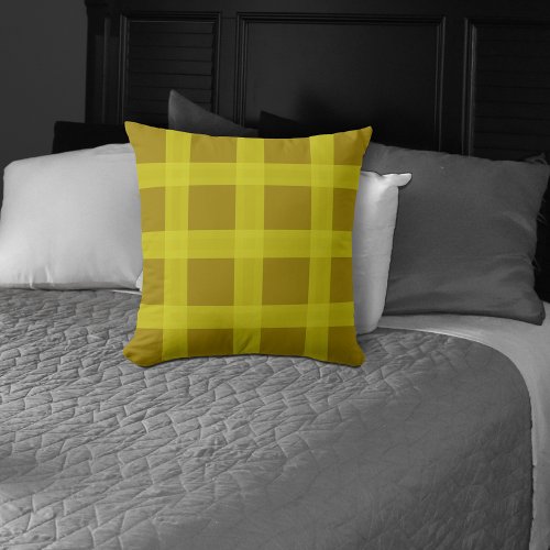 Yellow And Gold Plaid Pattern Sofa Throw Pillow