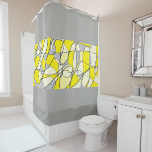 Yellow and Gray Abstract Modern Shower Curtain