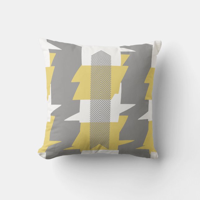 Yellow and Gray Abstract Pattern Design Pillow (Front)