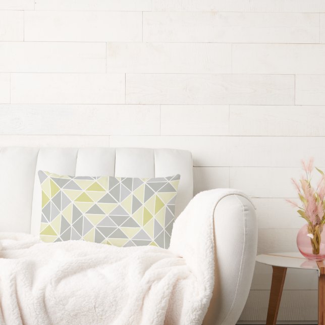 Yellow and Gray Abstract Triangle Pattern Lumbar Pillow (Couch)