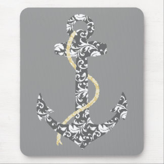 Yellow and Gray Anchor Beach Wedding Mouse Pad