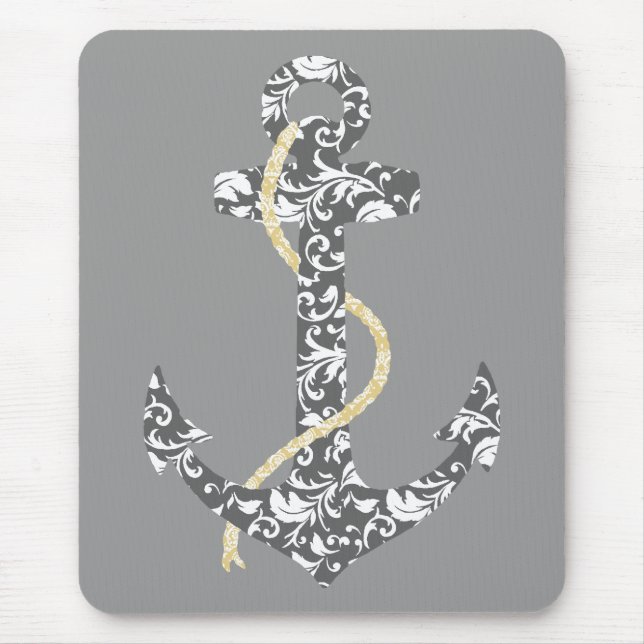 Yellow and Gray Anchor Beach Wedding Mouse Pad (Front)