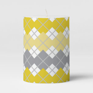 Yellow and Gray Argyle Pattern Pillar Candle