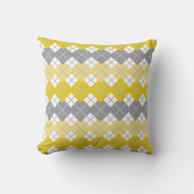Yellow and Gray Argyle Pattern  Throw Pillow (Front)