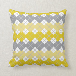 Yellow and Gray Argyle Pattern Throw Pillow